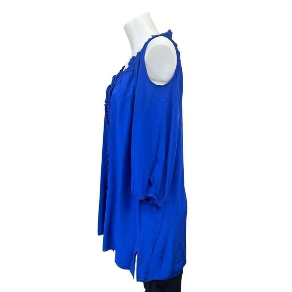 Tracy Reese Blue Cold Shoulder Scoop Neck Tunic Blouse size large 100% Silk - Picture 4 of 9